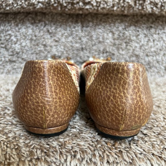 Gucci Women's Straw Raffia Style Woven Leather Trim Multicolor Flats. - Picture 3 of 15